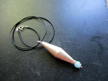 Lederband, schwarz, Doppelkegel, Silber, Kugel, Aquamarin, Schmuck, Frauen