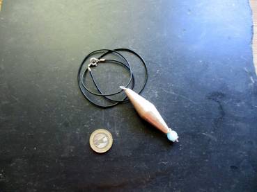 Preview: Lederband, schwarz, Doppelkegel, Silber, Kugel, Aquamarin, Schmuck, Frauen