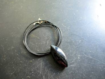 Kette, Lederband, Anhänger, Turmalin, Navette, schwarz, Unisex