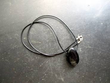 Preview: Kette, Lederband, Anhänger, Turmalin, Tropfen, schwarz, Unisex