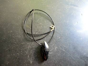 Kette, Lederband, Anhänger, Turmalin, Navette, schwarz, Unisex