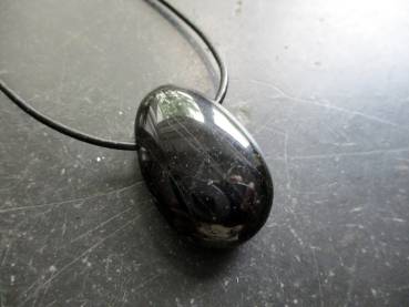 Kette, Lederband, Anhänger, Turmalin, Tropfen, schwarz, Unisex