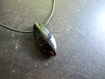 Kette, Lederband, Anhänger, Turmalin, Navette, schwarz, Unisex