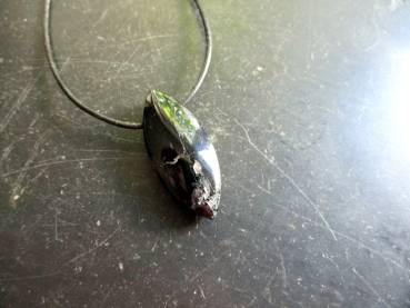 Kette, Lederband, Anhänger, Turmalin, Navette, schwarz, Unisex