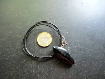 Kette, Lederband, Anhänger, Turmalin, Navette, schwarz, Unisex