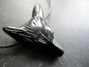 Anhänger, Kette, Lederband, Wolf, Obsidian, schwarz, Krafttier, Schmuck. Unisex