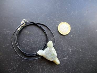 Anhänger, Kette, Lederband, Wolf, Labradorit, grün, Krafttier, Schmuck, Unisex