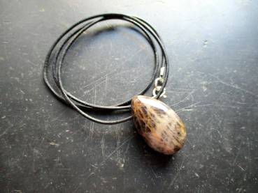 Kette, Lederband, Anhänger, Chevron Amethyst, dunkel, Tropfen, Unisex