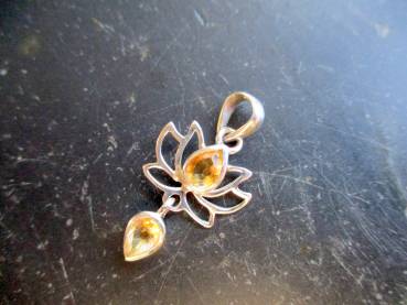 Anhänger, Sterlingsilber, Lotus, Citrin, facettiert, Erkenntnis, Blume, Mädchen, Frauen
