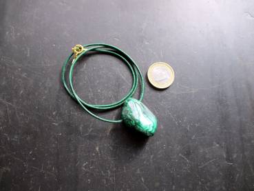 Kette, Anhänger, Lederband, Tropfen, Malachit, grün, Silber, Unisex