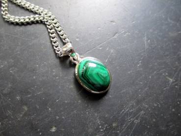 Preview: Anhänger, Malachit, Sterlingsilber, oval, grün, Schmuck, Unisex
