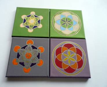 Preview: Symbolbild, Acryl, Leinwand, Malerei, Merkaba, 15 x 15, handgemalt, lila, gold