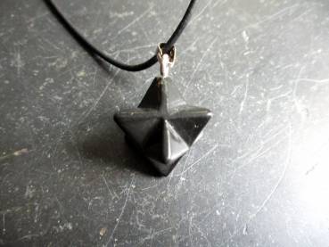 Kette, Lederband, Anhänger, Merkaba, Schungit, schwarz, Unisex