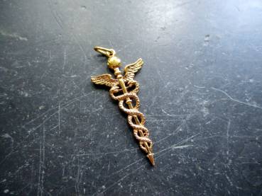 Anhänger, Merkurstab, Caduceus, Sterlingsilber, vergoldet, Stab, Unisex