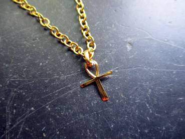 Anhänger, Kreuz, Atlantiskreuz, Ankh, Sterlingsilber, mini, vergoldet