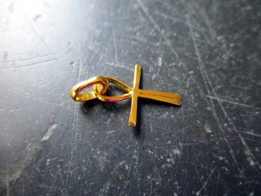 Anhänger, Kreuz, Atlantiskreuz, Ankh, Sterlingsilber, mini, vergoldet