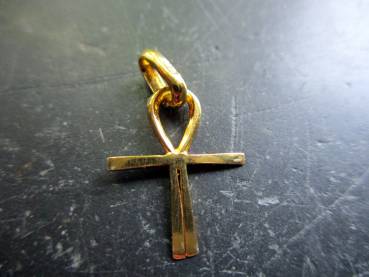 Anhänger, Kreuz, Atlantiskreuz, Ankh, Sterlingsilber, mini, vergoldet