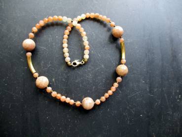 Kette, Mondstein, beige, facettiert, Sterlingsilber, vergoldet, Schmuck, Frauen