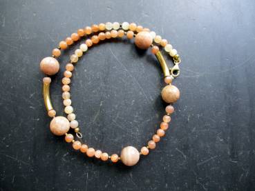 Kette, Mondstein, beige, facettiert, Sterlingsilber, vergoldet, Schmuck, Frauen