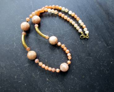 Preview: Kette, Mondstein, beige, facettiert, Sterlingsilber, vergoldet, Schmuck, Frauen