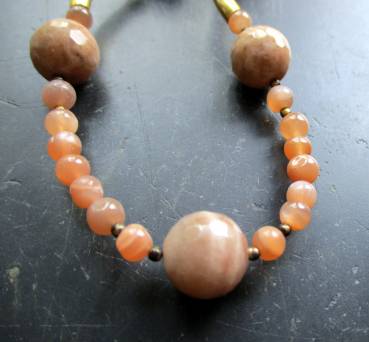 Preview: Kette, Mondstein, beige, facettiert, Sterlingsilber, vergoldet, Schmuck, Frauen