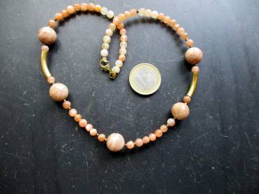 Preview: Kette, Mondstein, beige, facettiert, Sterlingsilber, vergoldet, Schmuck, Frauen