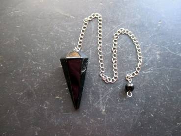 Pendel, Obsidian, Metall, Spitzpendel, facettiert, Wicca, Schamane