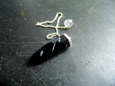 Pendel, Spitzpendel, Obsidian, Schneeflockenobsidian, Silber, schwarz, Magie, Wicca