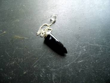 Pendel, Spitzpendel, Obsidian, Schneeflockenobsidian, Silber, schwarz, Magie, Wicca