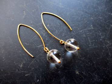 Preview: Ohrring, Ohrhänger, Sterlingsilber, vergoldet, Bergkristall, großer Haken, Schmuck, Frauen, Mädchen