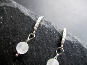 Ohrring, Ohrhänger, Silber, Bergkristall, matt, weiß, Braut, Schmuck