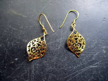 Preview: Ohrring, Ohrhänger, Blatt, verziert, Silber, vergoldet, Schmuck, Frauen