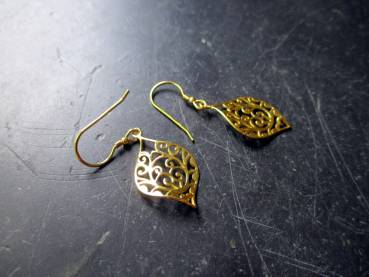 Preview: Ohrring, Ohrhänger, Blatt, verziert, Silber, vergoldet, Schmuck, Frauen
