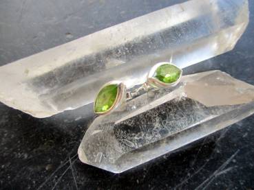 Preview: Ohrring, Ohrstecker, Sterlingsilber, Peridot, grün, oval, facettiert
