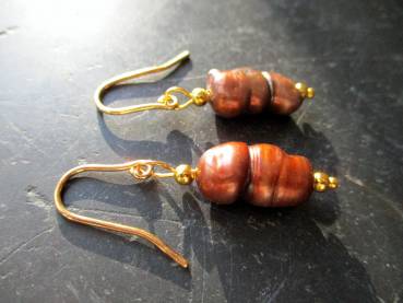 Preview: Ohrring, Hängeohrring, Sterlingsilber, vergoldet, Perle, braun, Schmuck, Frauen
