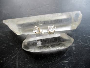 Ohrring,  Ohrstecker, Petalit, eckig, facettiert,  Silber, teilweise vergoldet, Frauen, Schmuck