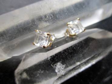 Ohrring,  Ohrstecker, Petalit, eckig, facettiert,  Silber, teilweise vergoldet, Frauen, Schmuck