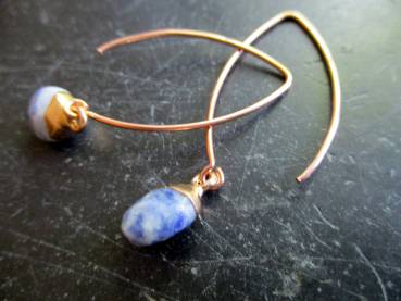 Ohrring, Hängeohrringe, Silber, vergoldet, Sodalith, Ohrhaken, groß, Schmuck, Frauen
