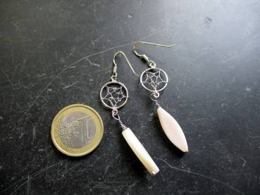 Preview: Ohrring, Hängeohrringe, Sterlingsilber, Traumfänger, Perlmutt, Schmuck, Frauen