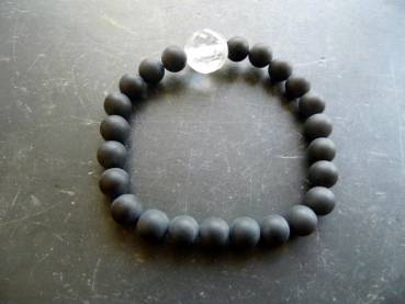Preview: Armband, Männer, Onyx, schwarz, Bergkristall Kugel, Männerarmband