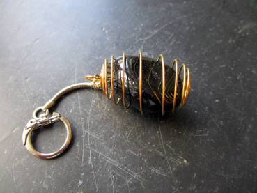 Preview: Schlüsselanhänger, Taschenanhänger, Perlenkäfig,  Onyx, Metall, Edelstein, Rucksack, Anhänger, bicolor