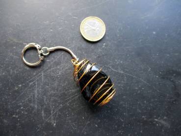 Preview: Schlüsselanhänger, Taschenanhänger, Perlenkäfig,  Onyx, Metall, Edelstein, Rucksack, Anhänger, bicolor