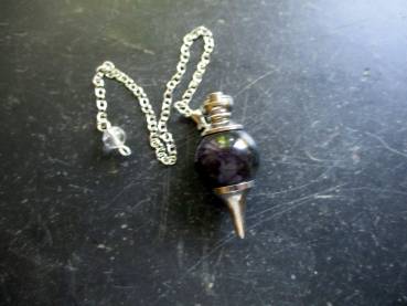 Pendel, Amethyst, Kugel mit Spitze, Metall, silberfarben, Wicca, Schamane