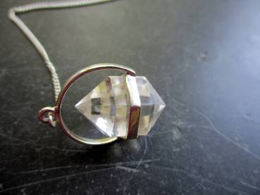 Pendel, Bergkristall Pendel, Doppelender, Silber, Granat, Schamane