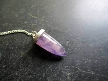 Pendel, Metall, versilbert, Fluorit, lila, Spitzpendel, Wicca, Schamane