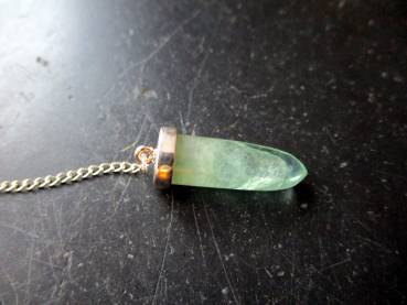 Pendel, Metall, versilbert, Fluorit, grün, Spitzpendel, Wicca, Schamane