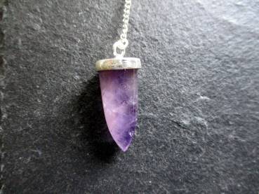 Pendel, Metall, versilbert, Fluorit, lila, Spitzpendel, Wicca, Schamane