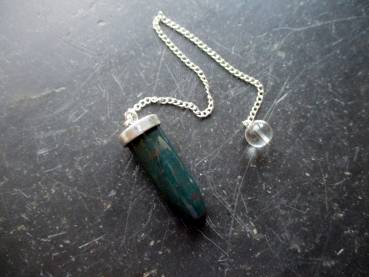 Pendel, Heliotrop, Metall, versilbert, Magie, Wicca, Esoterik, Spitzpendel