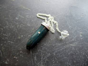 Pendel, Heliotrop, Metall, versilbert, Magie, Wicca, Esoterik, Spitzpendel