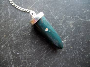 Pendel, Heliotrop, Metall, versilbert, Magie, Wicca, Esoterik, Spitzpendel